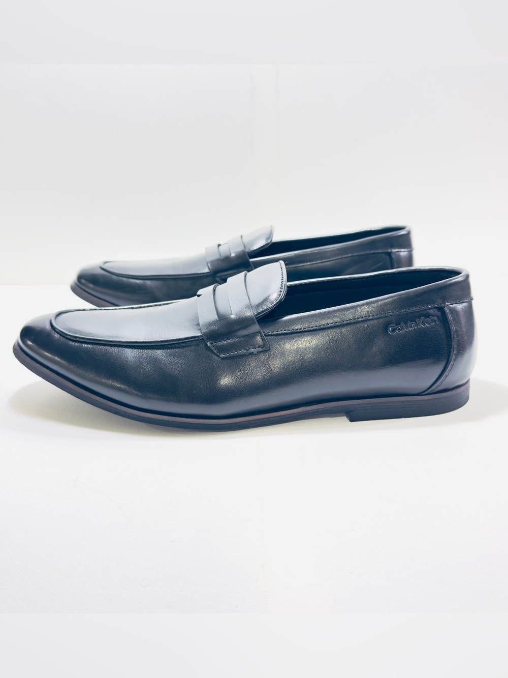 Calvin Klein Men’s Black Leather Penny Loafers CMGianni-C Size 8